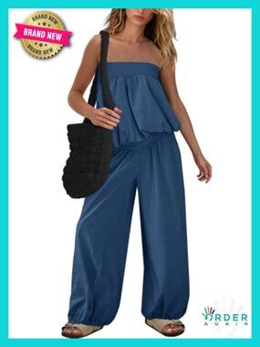 2 Piece Strapless Tube Top and Wide Leg Pants Set Summer Outfit